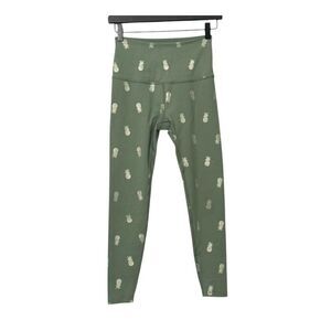 Beyond Yoga Metallic Pineapple Print Leggings Size XS Green Gold Gym Workout Art